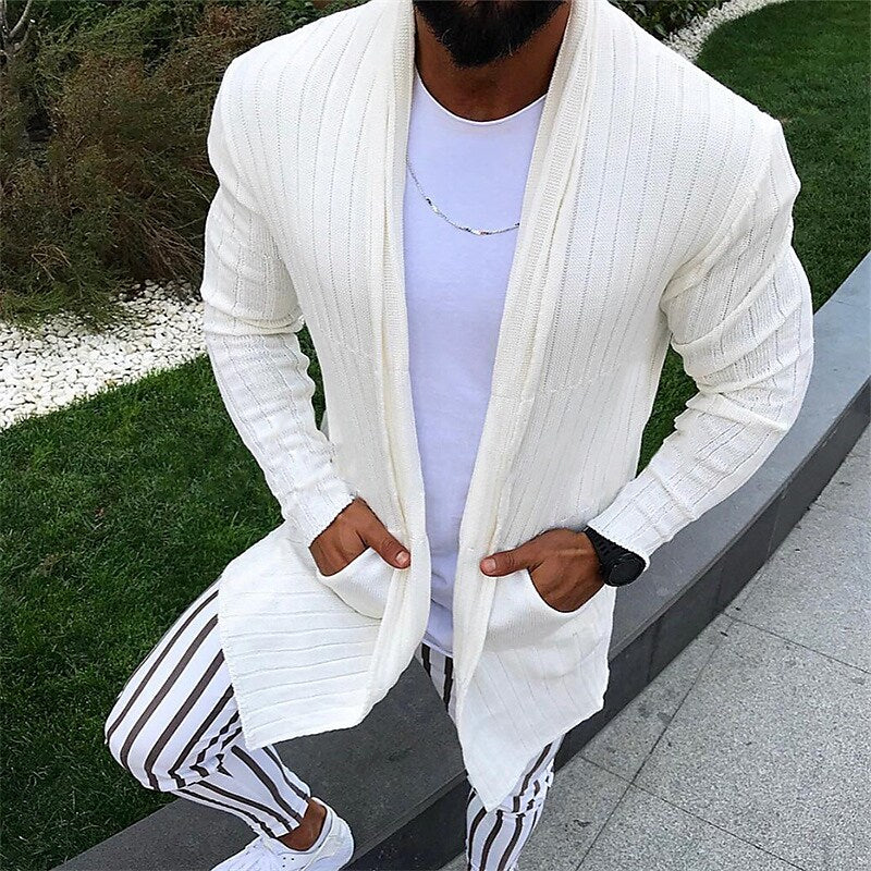 Cardigan côtelé uni à col en V pour homme