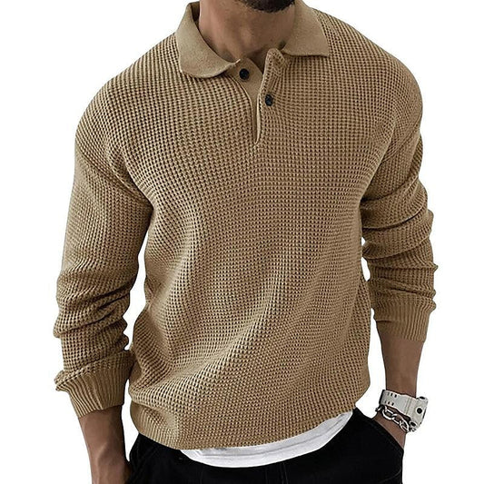 Chandail gaufré boutonné à revers pour homme