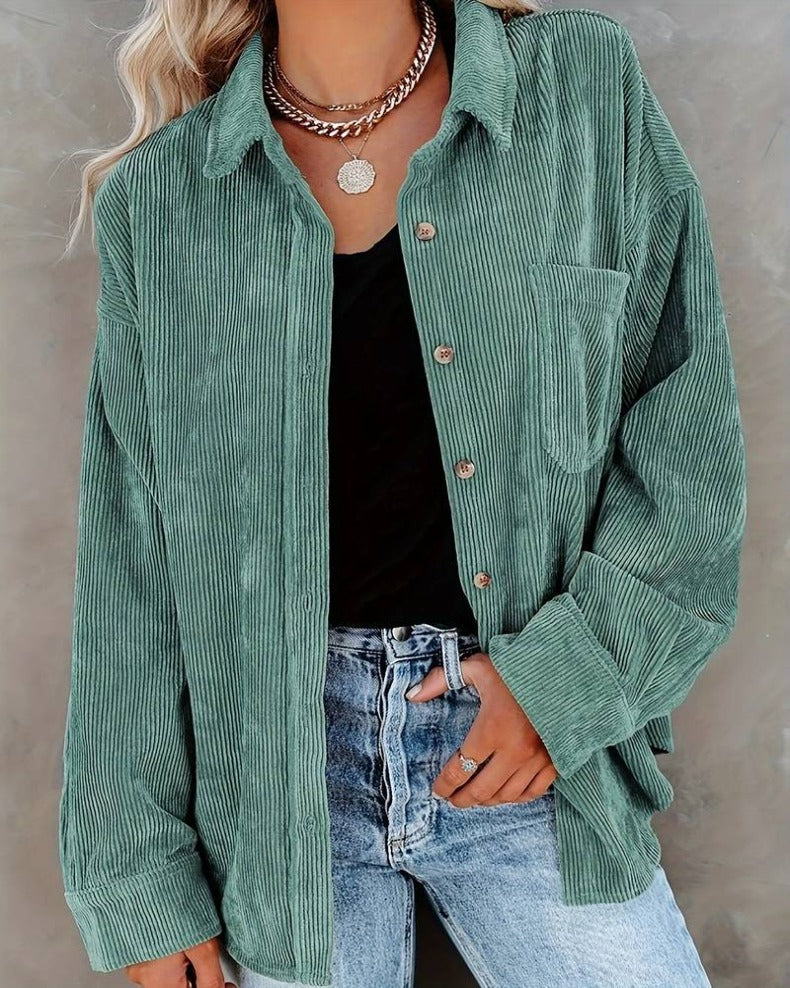 Women Fall/Winter Vintage Casual Velvet Shirt Long Sleeve Blouse
