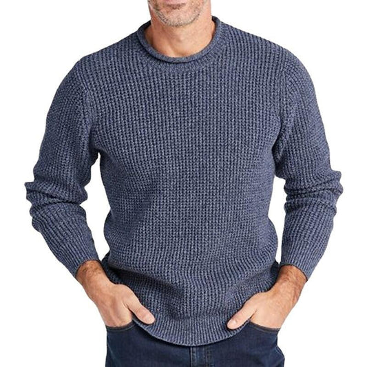 Pull homme décontracté col rond manches longues couleur unie