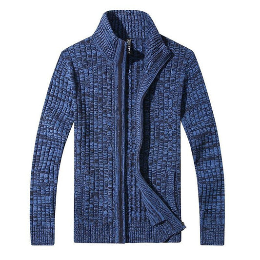 Pull zippé pour homme coupe slim en maille chinée à col montant