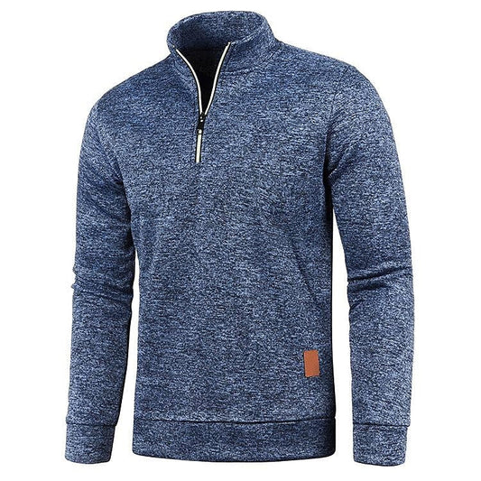 Pull polaire fin pour homme à col montant et demi-zip, manches longues