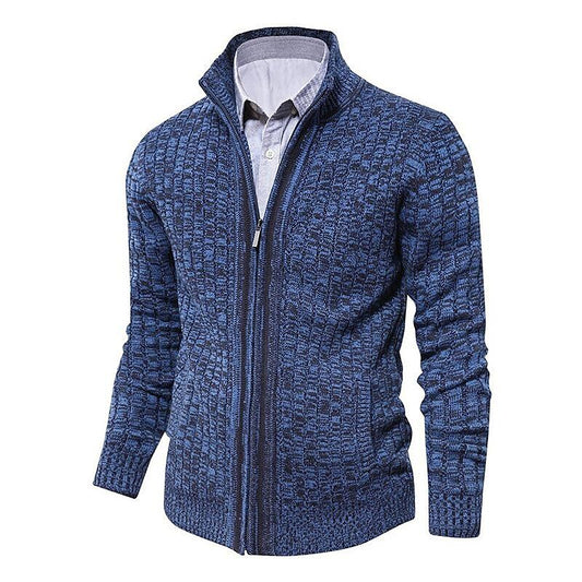 Pull zippé pour homme coupe slim en maille chinée à col montant
